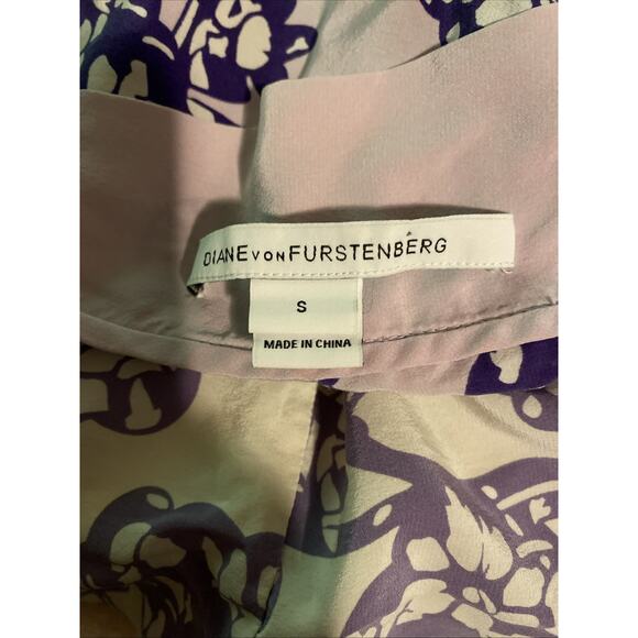 DVF Diane Von Furstenberg Silk Landy Blouson Blouse Top Floral Purple S - Picture 9 of 10